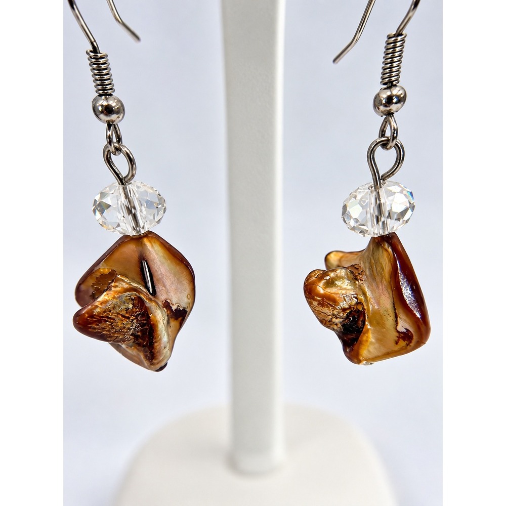 Shell Drop Earrings Womens OS Brown Good Iridescent Crystal Dangle